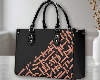 Borsa a tracolla in pelle PU nera color terracotta per donna con motivo calligrafico unico, borsa a mano per donna, borsa carina ed elegante, regalo per lei