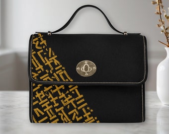 Borsa a mano in oro nero per donna con motivo calligrafico in oro unico, borsa a mano quadrata di alta qualità per donna, borsa a tracolla, regalo per lei