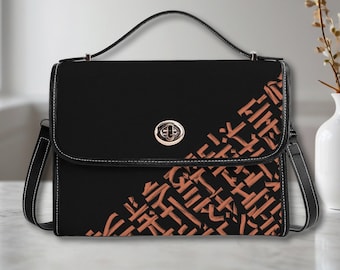 Elegante borsa nera con motivo calligrafico in terracotta, borsa a tracolla in pelle PU di alta qualità per donna, borsa quadrata, regalo per lei