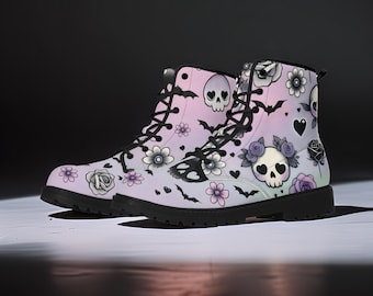 Stivali gotici kawaii da donna, stivali gotici pastello, stivali gotici in similpelle pastello, regalo per ragazza gotica, stivali gotici kawaii per ragazza gotica