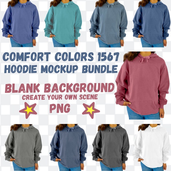 Transparent Background PNG Comfort Colors CC1567 Mockup Bundle Hoodie Front Model Mockup C1567 Bundle, Customizable Background