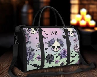 Borsa da viaggio personalizzata Kawaii Pastel Goth: carina e audace per avventure dark e stravaganti, borsa da palestra con iniziale, borsa da weekend da donna, borsa da viaggio con nome
