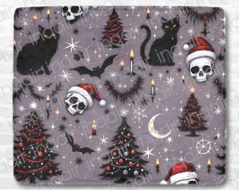 Gothic Christmas Fleece Blanket, Cozy Throw with Skulls, Black Cats, Bats, and Festive Gothic Designs, Gift for Goth Themed Blanket 50"x60"