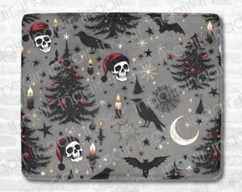 Gothic Christmas Blanket, Cozy Goth Throw with Skulls, Bats, and Festive Gothic Designs, Fleece Blanket 50" x 60", Gift for Goth Holiday.