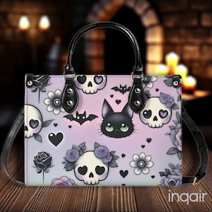 Kawaii Gothic Bag Vegan Leather Handbag,  Pastel Goth Hand Bag, Goth Kawaii Pastel Bag Whimsical Aesthetics of Gothic Kawaii Shoulder Bag