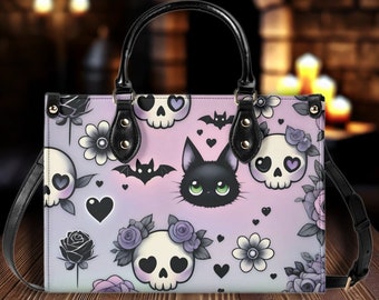 Borsa a mano in pelle vegana Kawaii Gothic Bag, borsa a mano in stile gotico pastello, borsa a mano in stile gotico kawaii pastello. Estetica stravagante della borsa a tracolla in stile gotico kawaii.