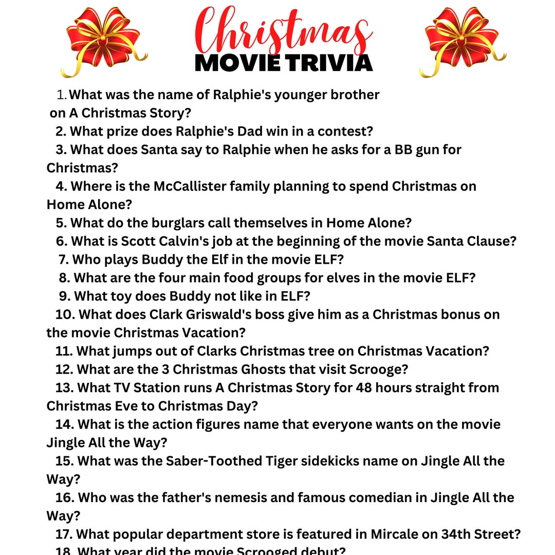 Christmas Movie Trivia Printable Game, Company Work Party Game, Instant ...