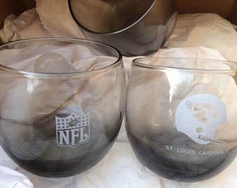 Vintage St. Louis Cardinal Football Smoked Bar ware Rocks Glass NFL Tumbler