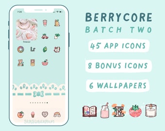 Berrycore Kawaii Icon & Wallpaper Pack | Aesthetic App Icons for iOS and Android | Handdrawn Phone Icons | Pastel Cottagecore | Cute Icons