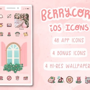 Berrycore Icon & Wallpaper Pack | Cute App Icons for iOS 14 and Android | Handdrawn Phone Icons | Cottagecore Background | Pastel | Kawaii