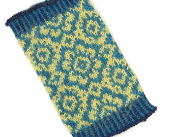 PASSIFLORE Stulpen fair isle gestrickt hand trend mode herbst winter cuffs Pulswärmer norweger petrol lime