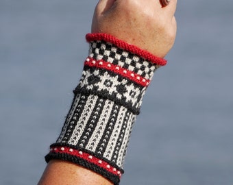 FINJA manchettes rouge noir blanc tricot tendance automne hiver mode fair isle manchettes menottes manchette mitaines étoile cadeau