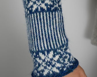 GRIT Stulpen fair isle gestrickt hand trend mode herbst winter cuffs Pulswärmer norweger petrol dunkelblau blau Alpaca Stern