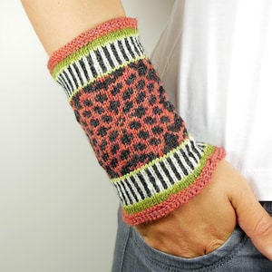 SAUVAGE - Pulswärmer animal print fair isle gestrickt Pulswärmer Stulpen Armstulpen anthrazit orange