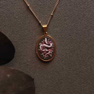 Floral Snake Pendant Necklace | Handmade Polymer Clay | Gold Necklace