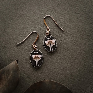Mini Moth and Moon Earrings | Gold | Handmade Polymer Clay | Nickel Free hypoallergenic