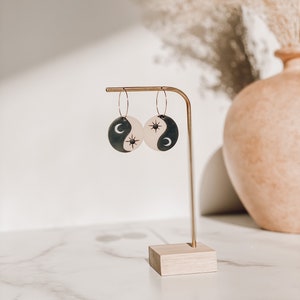 Handmade Polymer Clay Earrings | Yin and Yang | Sun and Moon | Gold Hoop | Nickle Free