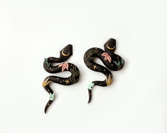 Floral Snake Earrings | Handmade Polymer Clay Earrings | Nickel Free Hypoallergenic