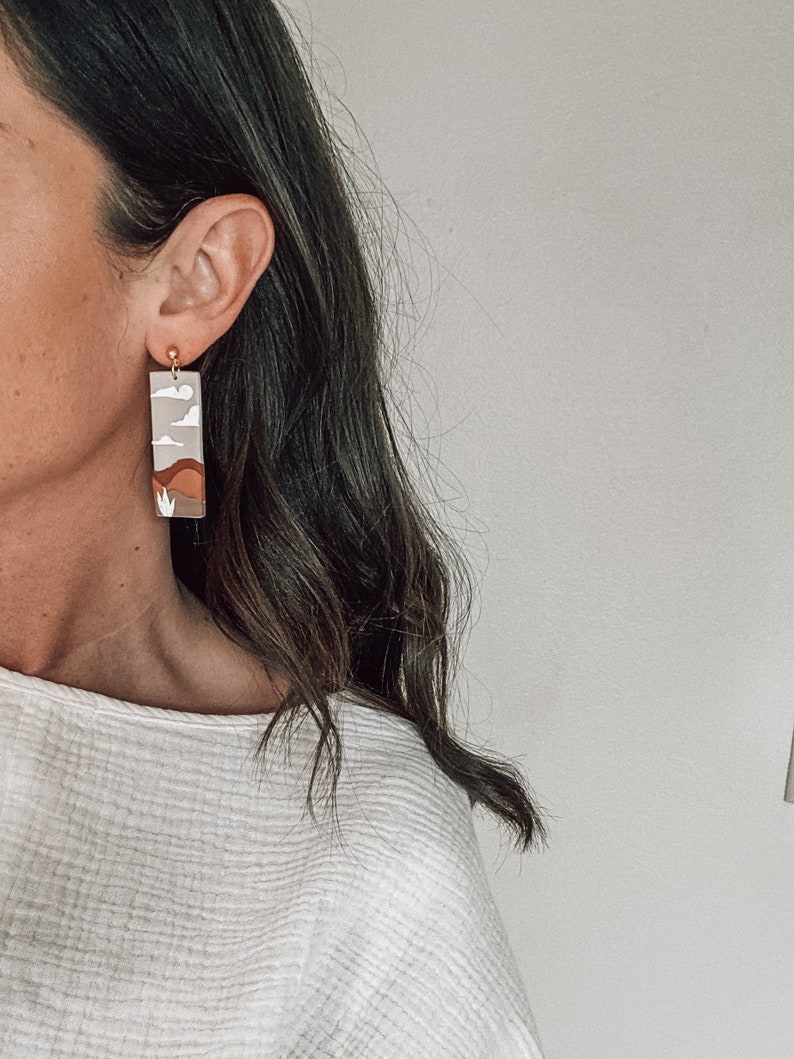 Nickel Free Handmade Polymer Clay Earrings Cloudy Day Landscape