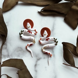 Snake Earrings | Boho | Handmade Polymer Clay Earrings | Floral Snake Earrings | 3 color choices | 2 Sizes | Nickel Free
