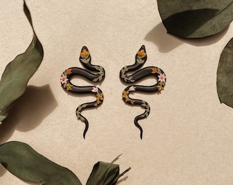Snake Earrings | Folk Flower | Polymer Clay | Nickel Free Hypoallergenic