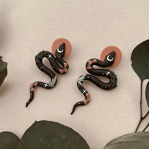 Snake Earrings | Boho | Handmade Polymer Clay Earrings | Moon Garden Serpent | Nickel Free