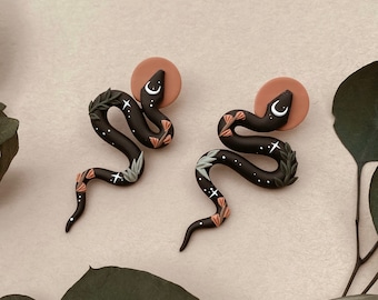 Snake Earrings | Boho | Handmade Polymer Clay Earrings | Moon Garden Serpent | Nickel Free