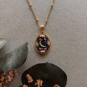 Floral Moon Pendant Necklace | Handmade Polymer Clay