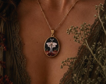 Moth and the Moon Necklace | Handmade Polymer Clay