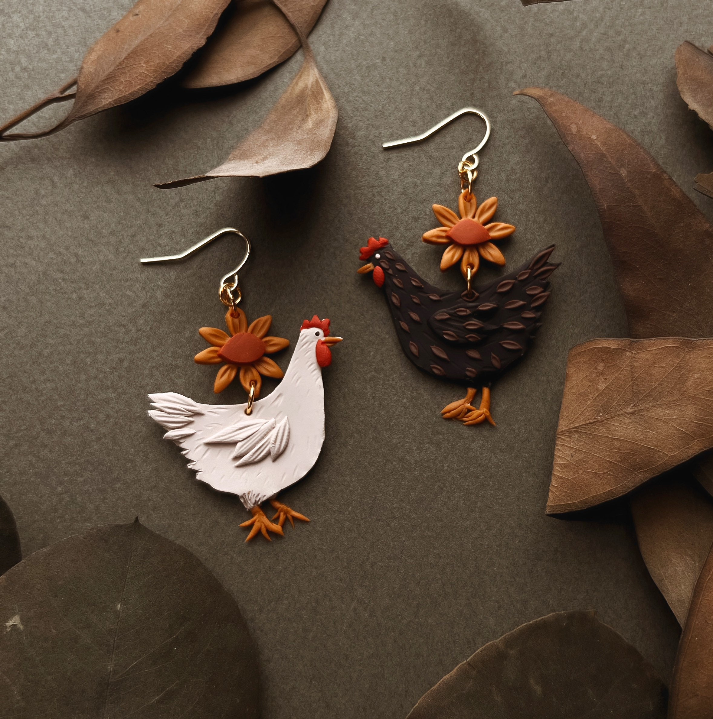 Chicken Earrings | Handmade Polymer Clay Earrings | Nickel Free Hypoallergenic