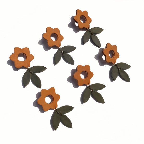 Handmade Polymer Clay Earrings | Goldie Flower | Nickle Free