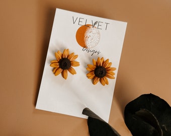 Sunflower Stud Earrings | Handmade Polymer Clay Earrings | Nickel Free Hypoallergenic