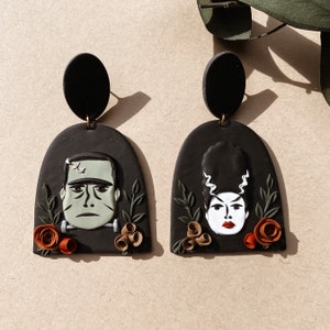 Frankenstein Earrings | Handmade Polymer Clay Earrings | Frankenstein and Bride | Nickel Free
