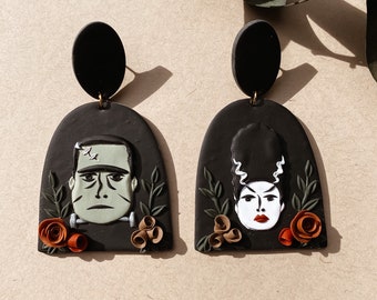 Frankenstein Earrings | Handmade Polymer Clay Earrings | Frankenstein and Bride | Nickel Free