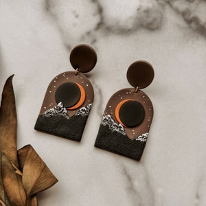 Solar Eclipse Earrings Handmade Polymer Clay Earrings Nickel Free Hypoallergenic image 1