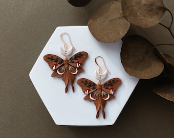 Woodland Moth Earrings | Moth Earrings | Handmade Polymer Clay | Nickel Free Hypoallergenic