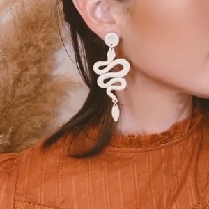 Snake Earrings Boho Handmade Polymer Clay Earrings The Serpent Earrings Earrings 4 colors Nickel Free Irish Cream