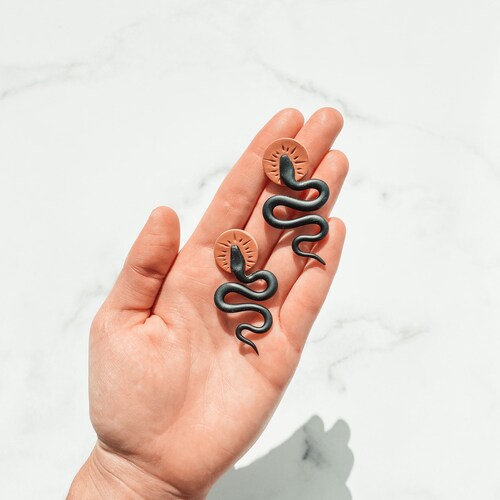 Snake Earrings Boho Handmade Polymer Clay Earrings Moon Etsy