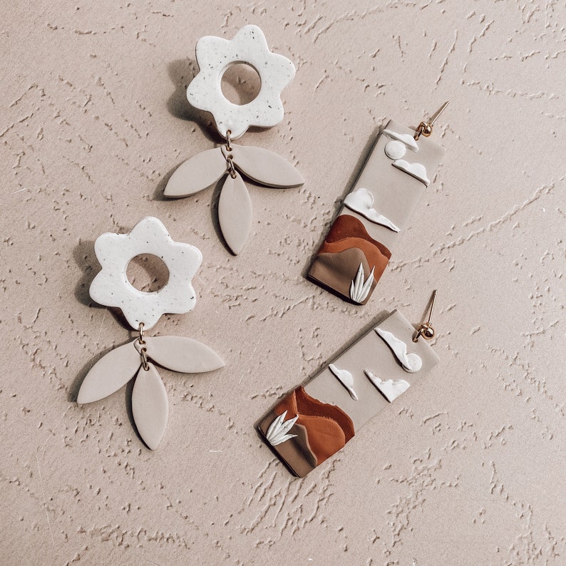 Nickel Free Handmade Polymer Clay Earrings Cloudy Day Landscape