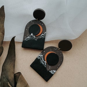 Solar Eclipse Earrings Handmade Polymer Clay Earrings Nickel Free Hypoallergenic image 4