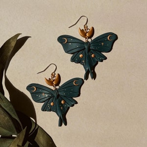 Moth Earrings | The Midnight Moth | 2 sizes | Handmade Polymer Clay Earrings | Nickel Free hypoallergenic