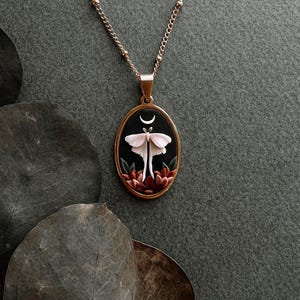 Moth and the Moon Necklace | Handmade Polymer Clay