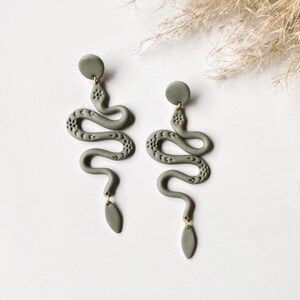 Snake Earrings Boho Handmade Polymer Clay Earrings The Serpent Earrings Earrings 4 colors Nickel Free Sage Green