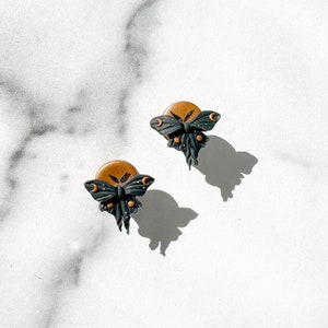Moth Stud Earrings | Mini Midnight Moth Earrings| Handmade Polymer Clay | Nickel Free Hypoallergenic