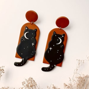 Handmade Polymer Clay Earrings | Halloween | Black Cat | Nickel Free