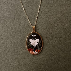 Moth and the Moon Necklace | Handmade Polymer Clay