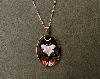 Moth and the Moon Necklace | Handmade Polymer Clay