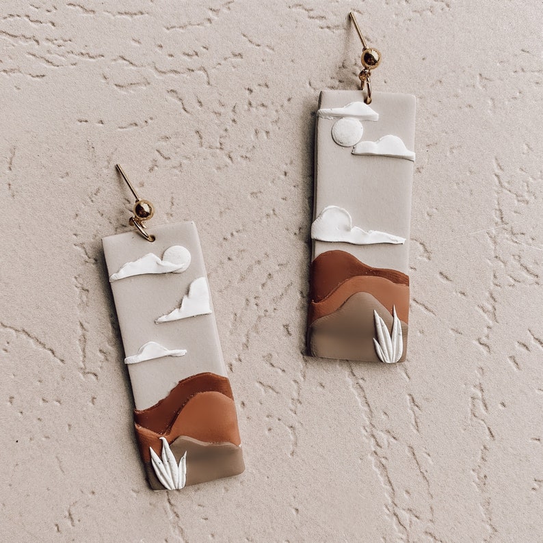 Nickel Free Handmade Polymer Clay Earrings Cloudy Day Landscape