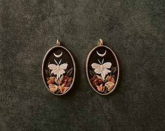 Moth and Moon Earrings | Floral | Handmade Polymer Clay Earrings | Nickel Free Hypoallergenic