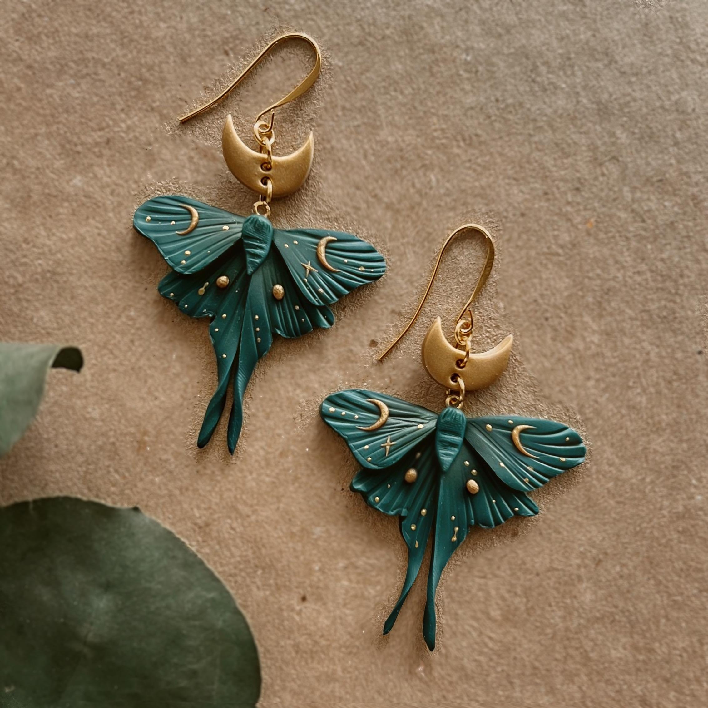Moth Earrings | the Midnight Moth | 2 Sizes | Handmade Polymer
